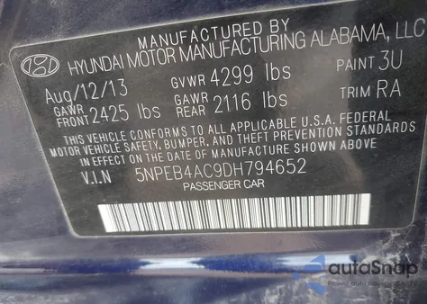 2013 Hyundai Sonata Gls из США, поврежденный, VIN 5NPEB4AC9DH794652